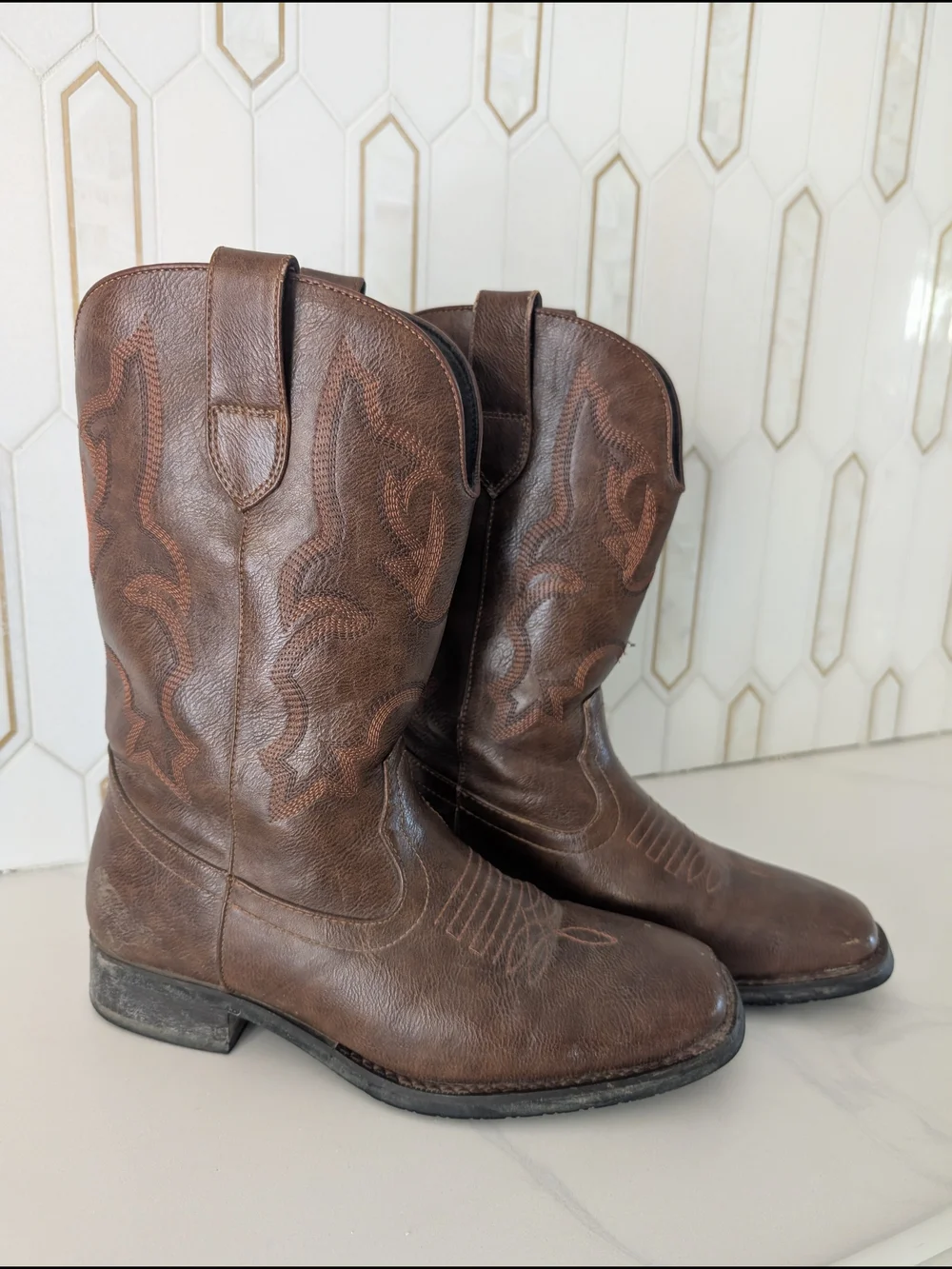 SUREWAY Men’s Western Square Toe Cowboy Boots Size 8